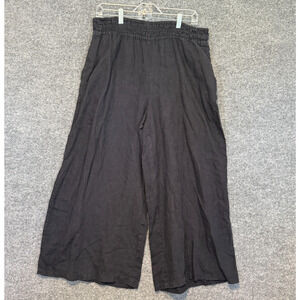 Anthropologie Pants Womens Large Black Linen Cropped Wide Leg Casual Boho Beach